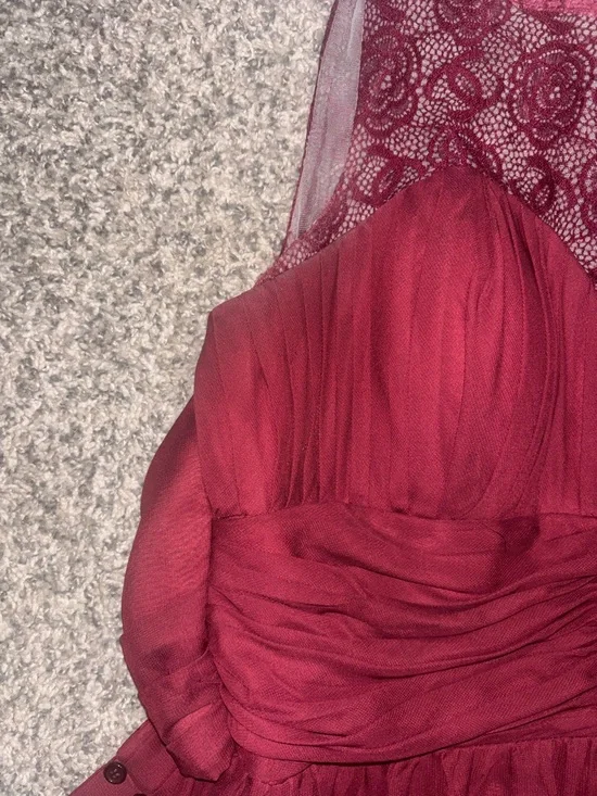 Women’s Burgundy Chiffon Lace A-Line Dress - Picture 4 of 8